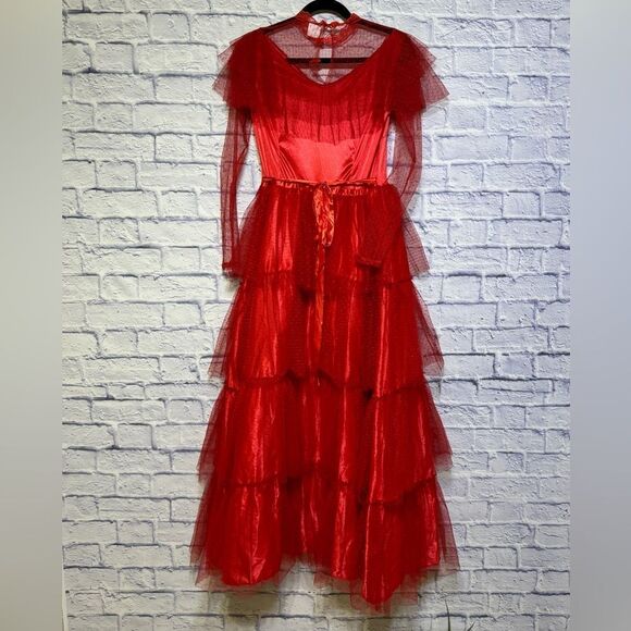Beetlejuice Lydia Deetz Adult Small  Spirit Halloween Costume Red Dress - Picture 1 of 13